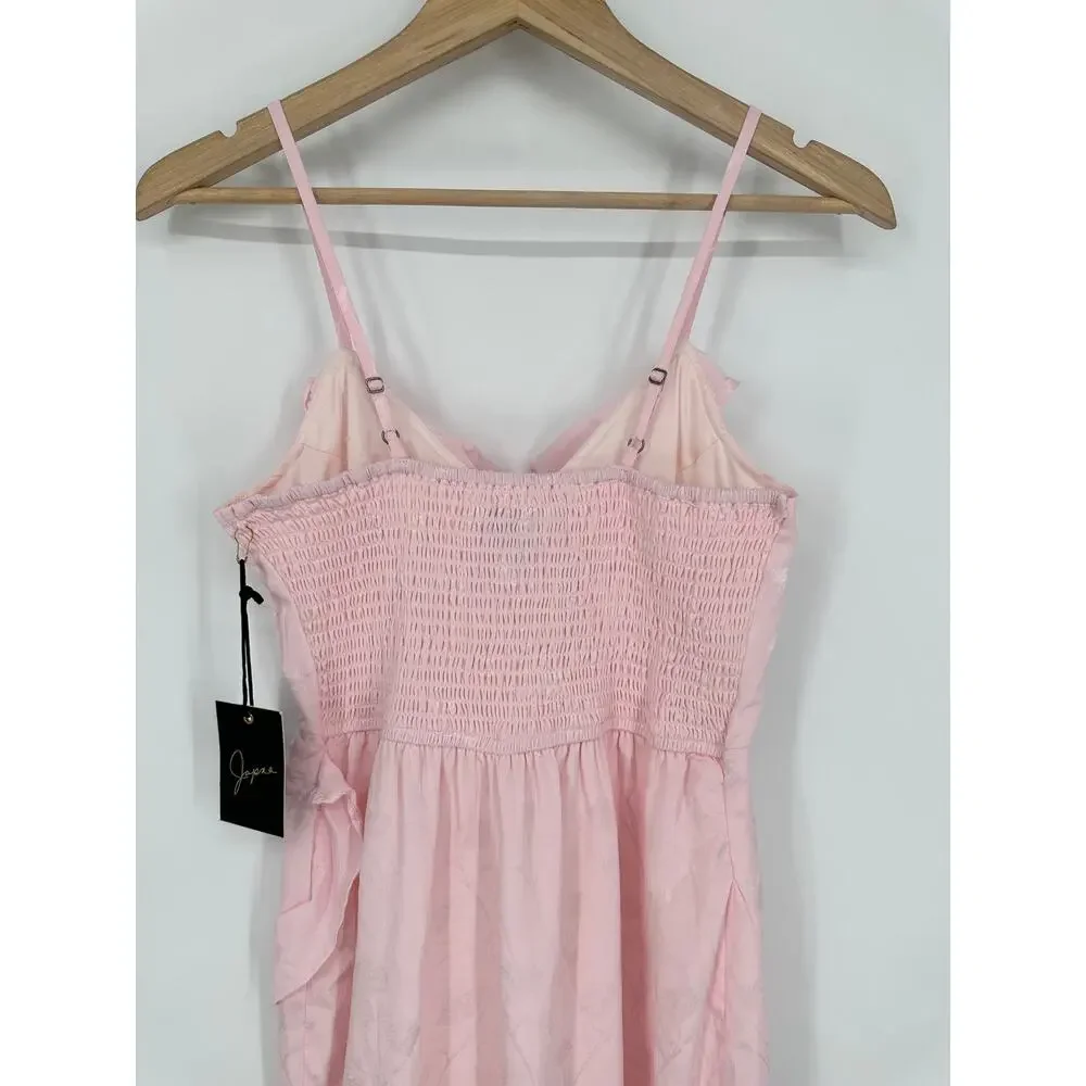 Japna Ruffle Midi Dress Satin Floral Jacquard Cottagecore Y2k Asymmetric Pink - Picture 7 of 9